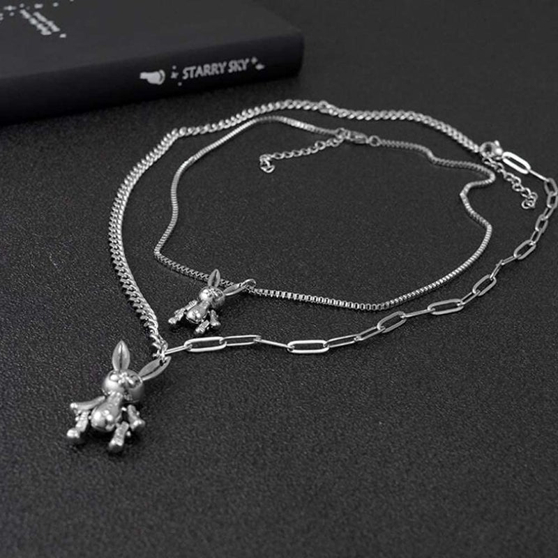 YERTTER Heavy Gothic Grunge Rabbit Pendant Easter Bunny Choker Necklace Statement Long Chain Punk Multilayer Steel Material Choker Necklace for Women and Men - Image 5